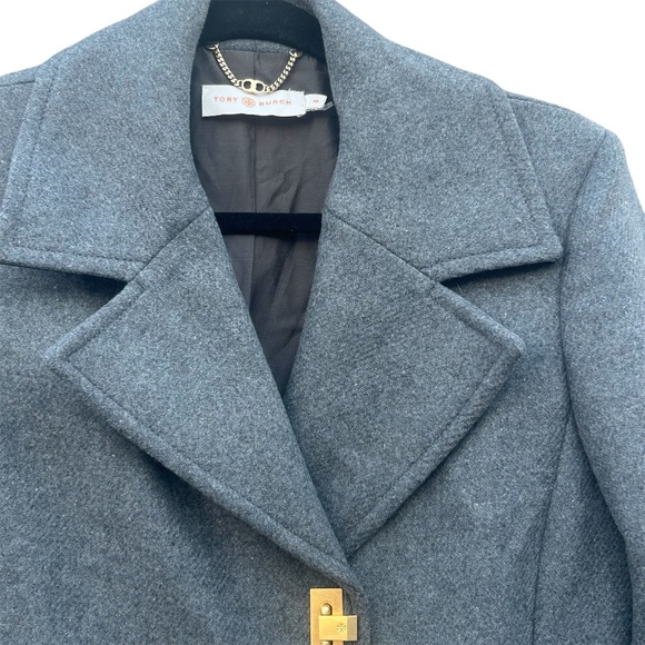 Tory Burch Runway Preppy Wool Gold Clasp Logo Gray Coat - Picture 8 of 15